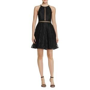AQUA Lace Fit and Flare Sleeveless Cut Out Mini Cocktail Dress Black Size 12